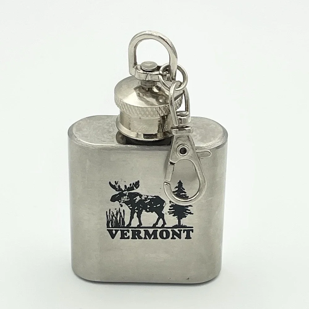 Vermont State Hip Flask Keychain Moose Elk‎ Nature Metal Souvenir